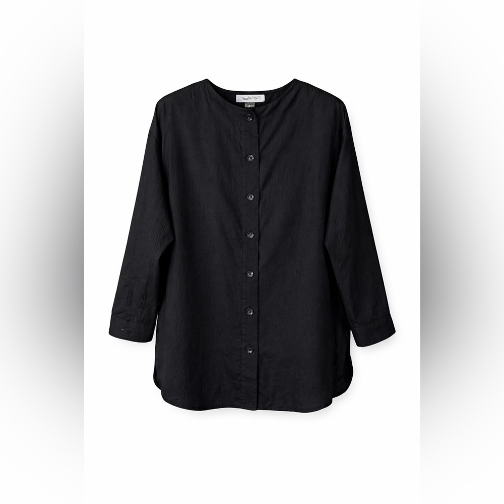 Vintage DVF Black Button Up Blouse Large 80s Designer Minimalist Oversized